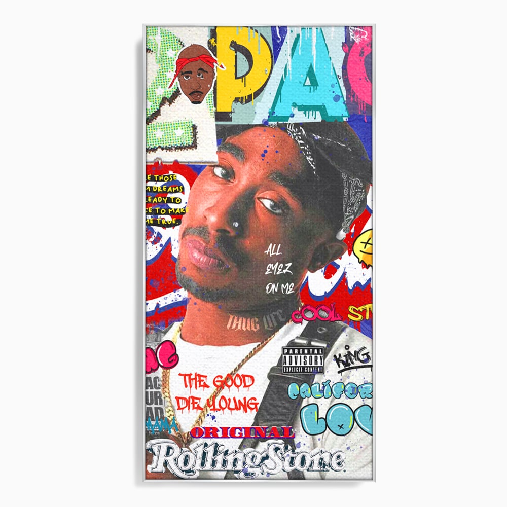 Tablou canvas cu tablou canvas cu portret tupac shakur, in rama de aluminiu argintiu