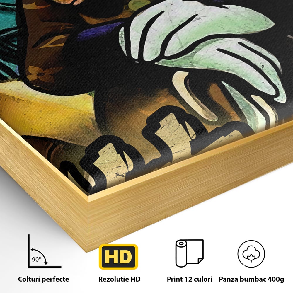 Detaliu al suprafetei: tablou canvas cu scrooge mcduck, in rama de aluminiu auriu