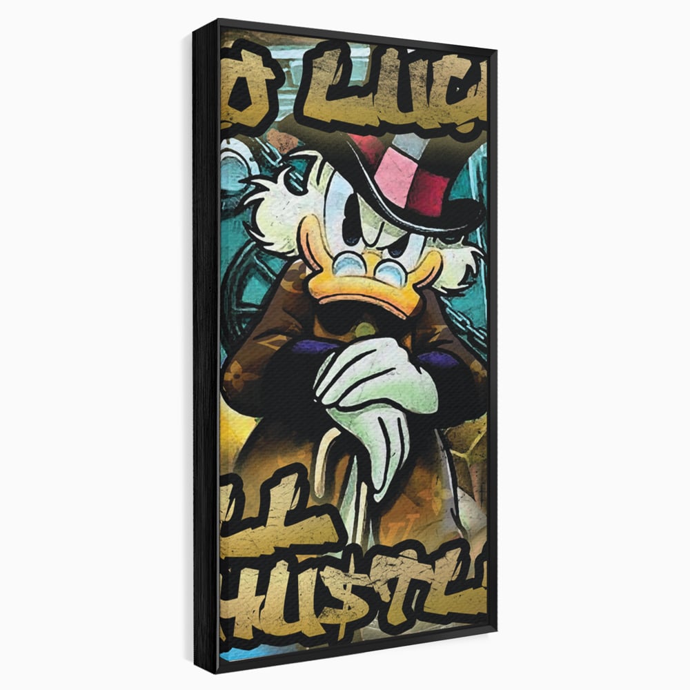 Tablou canvas cu tablou canvas cu scrooge mcduck, in rama de aluminiu negru