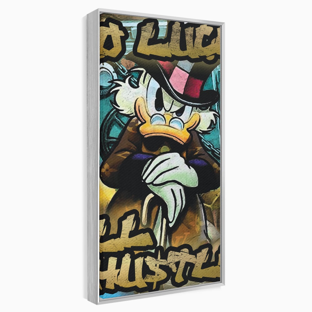 Tablou canvas cu tablou canvas cu scrooge mcduck, in rama de aluminiu argintiu