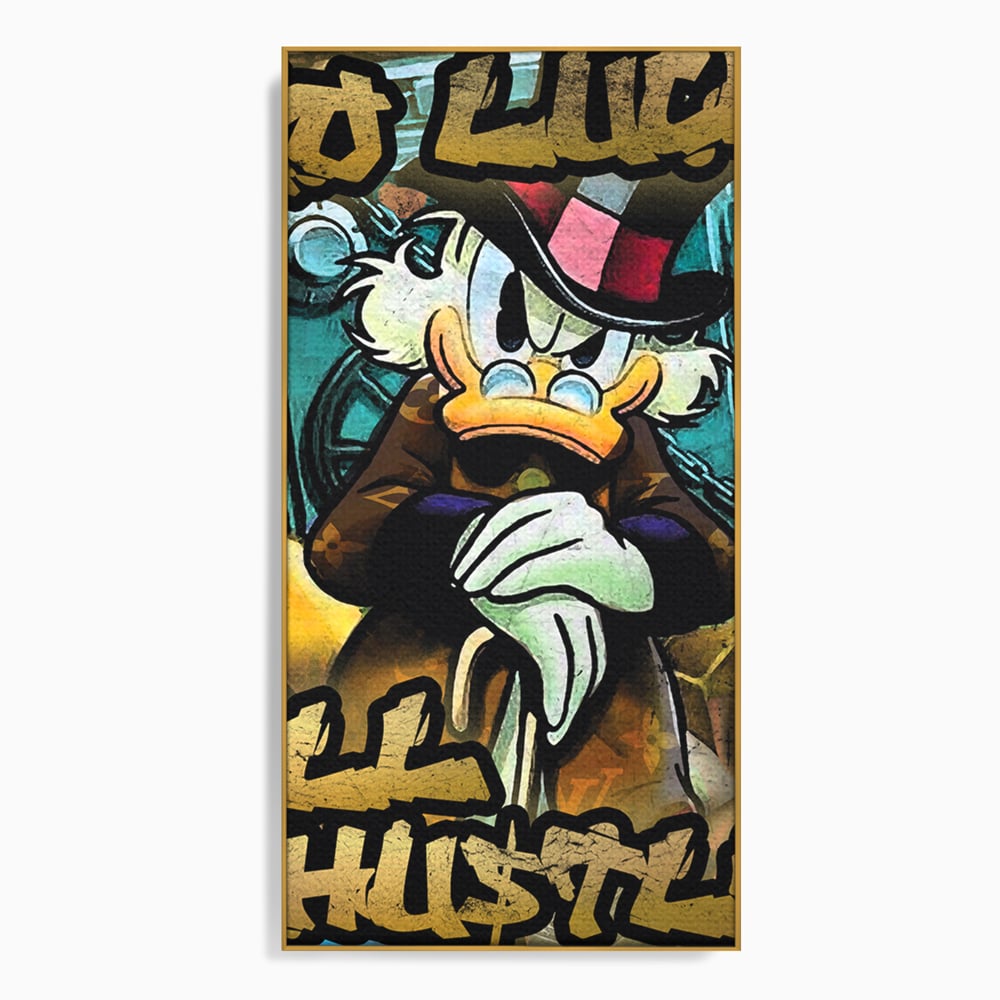 Tablou canvas cu tablou canvas cu scrooge mcduck, in rama de aluminiu auriu