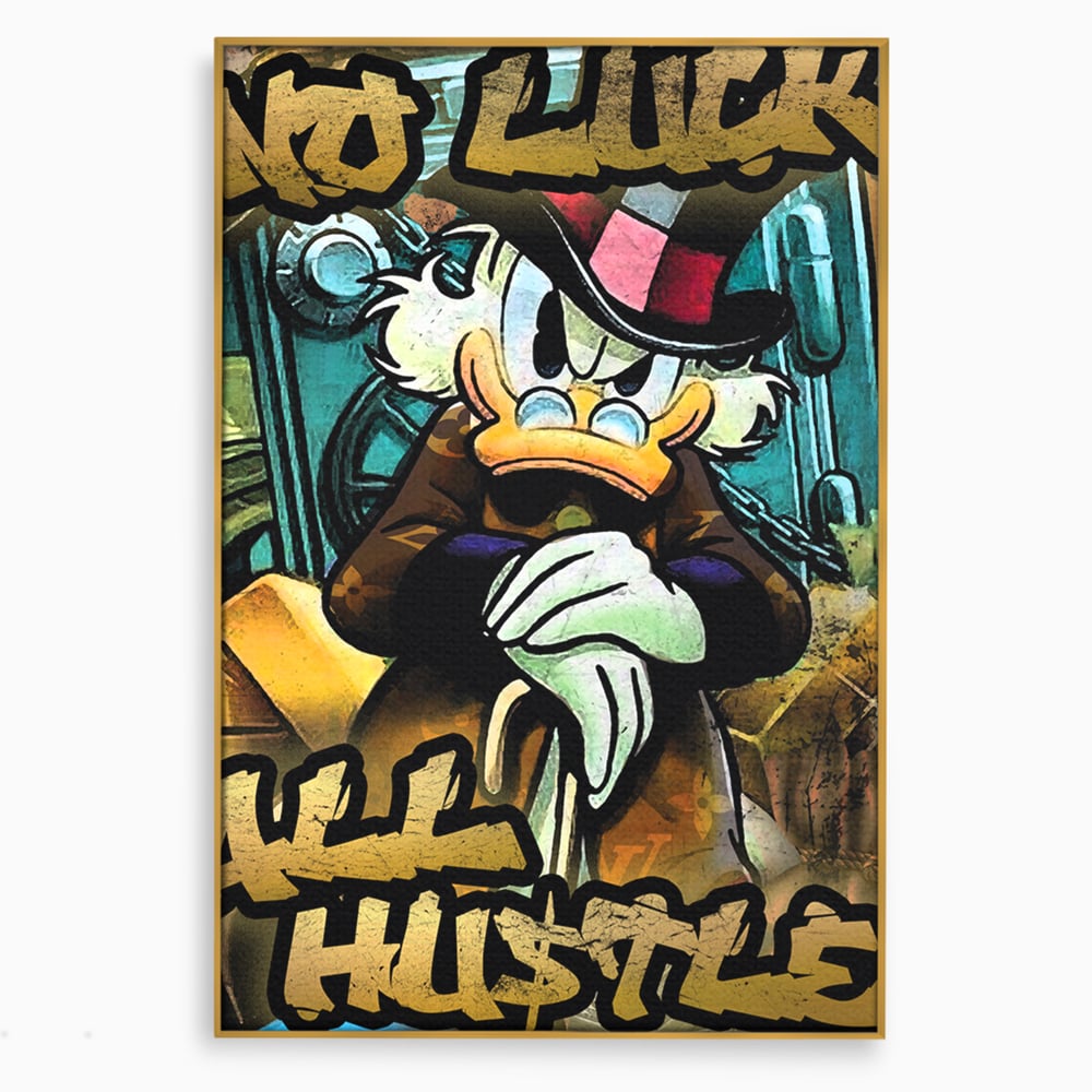 Tablou canvas cu tablou canvas cu scrooge mcduck, in rama de aluminiu auriu