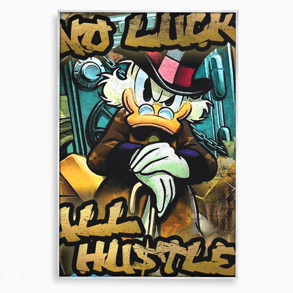 Tablou canvas cu tablou canvas cu scrooge mcduck, in rama de aluminiu argintiu