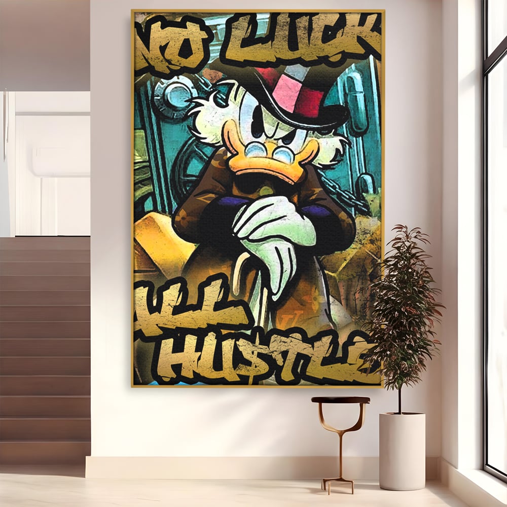 Tablou canvas cu tablou canvas cu scrooge mcduck, in rama de aluminiu auriu