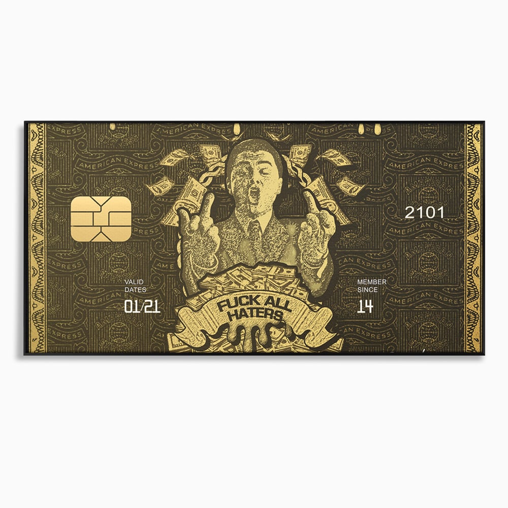 Tablou canvas cu tablou canvas cu card american express stilizat, in rama de aluminiu negru