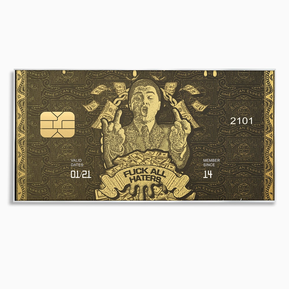 Tablou canvas cu tablou canvas cu card american express stilizat, in rama de aluminiu argintiu