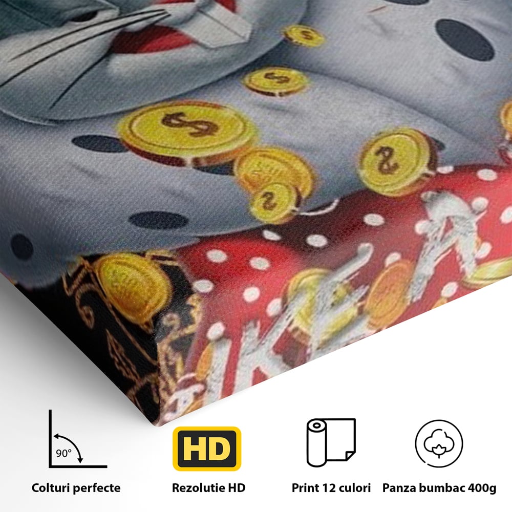 Detaliu al suprafetei: tablou canvas cu bugs bunny rege, fara rama, pe sasiu de lemn