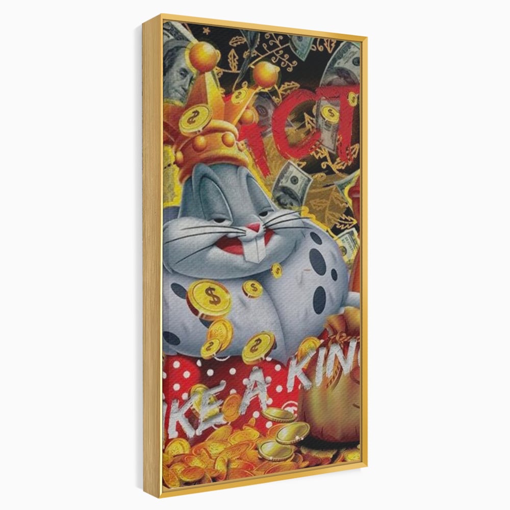 Tablou canvas cu tablou canvas cu bugs bunny rege, in rama de aluminiu auriu