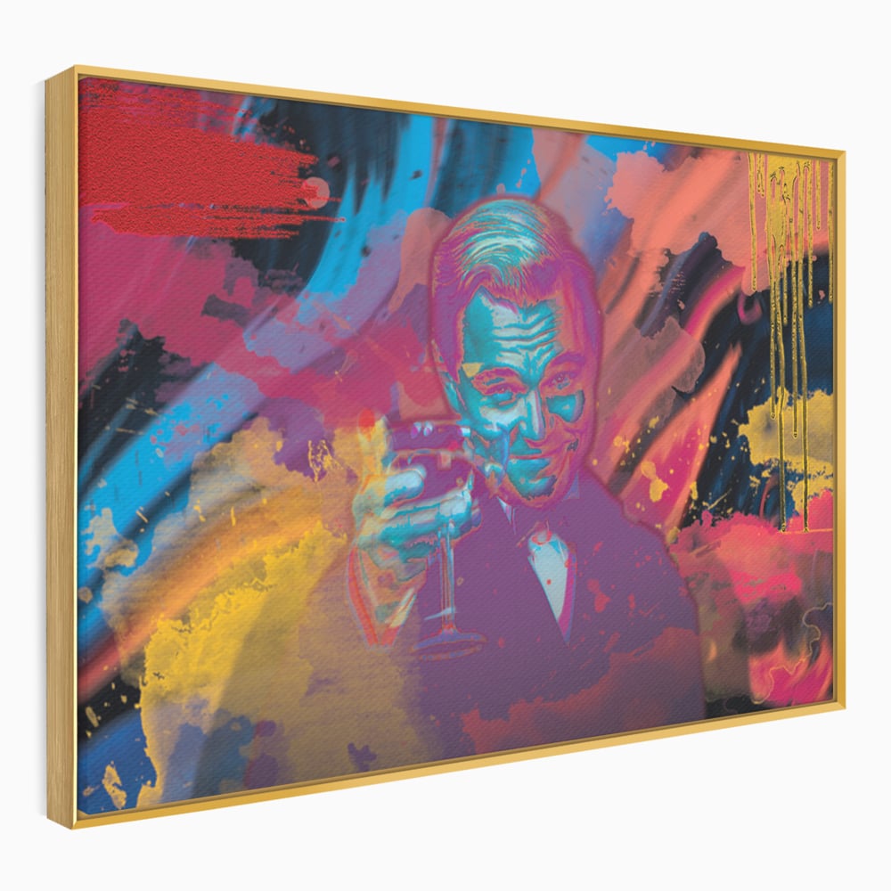 Tablou canvas cu tablou canvas cu leonardo dicaprio, in rama de aluminiu auriu