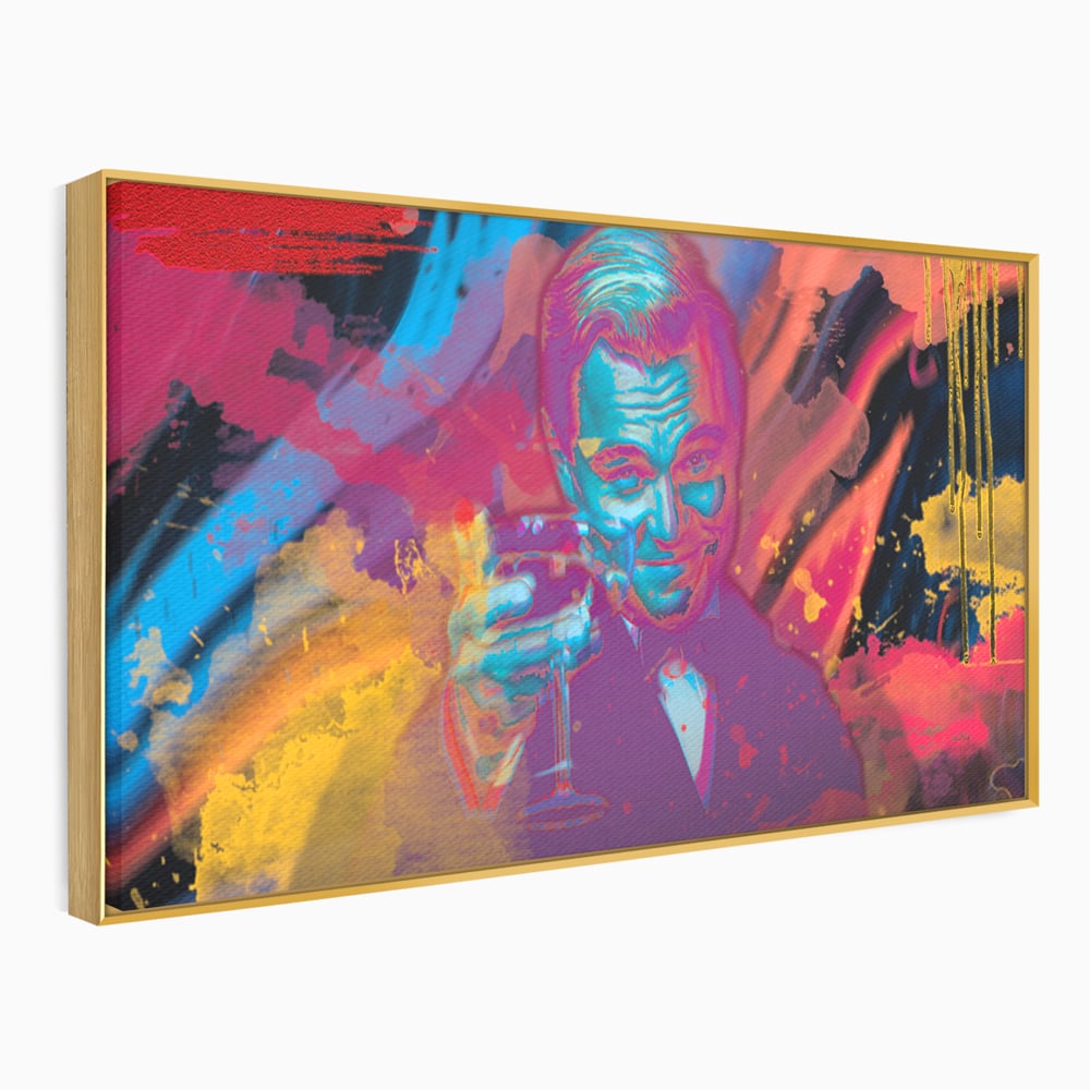 Tablou canvas cu tablou canvas cu leonardo dicaprio, in rama de aluminiu auriu