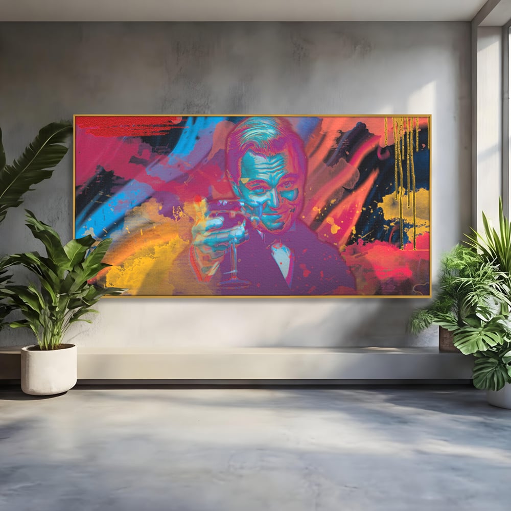 Tablou canvas cu tablou canvas cu leonardo dicaprio, in rama de aluminiu auriu