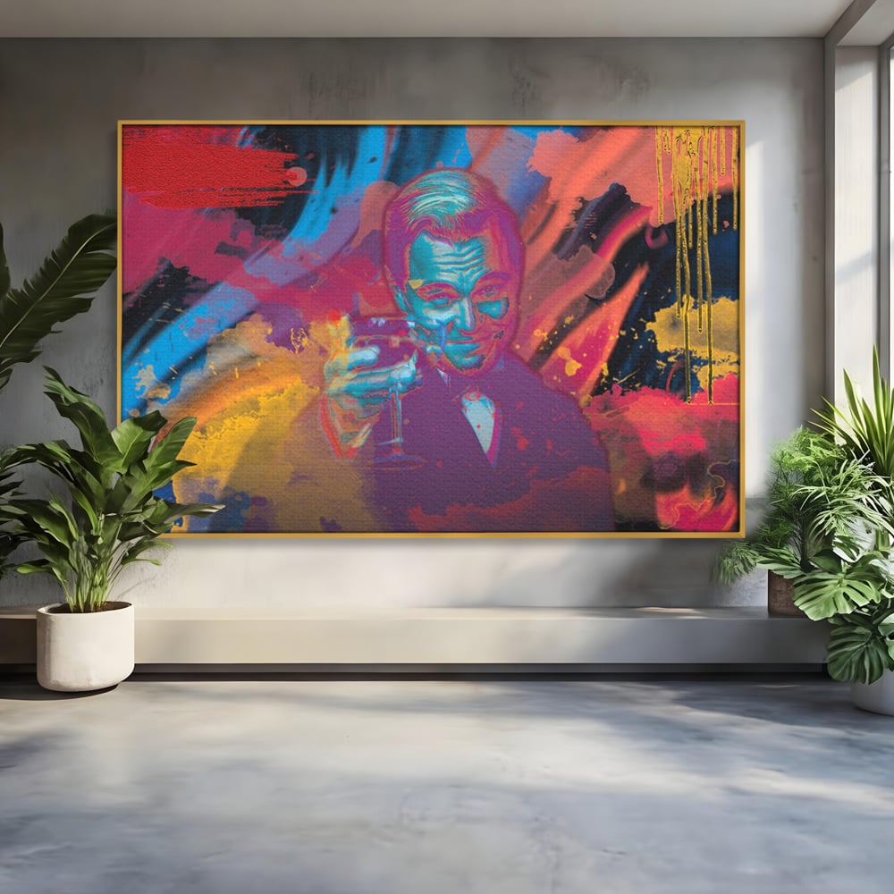 Tablou canvas cu tablou canvas cu leonardo dicaprio, in rama de aluminiu auriu