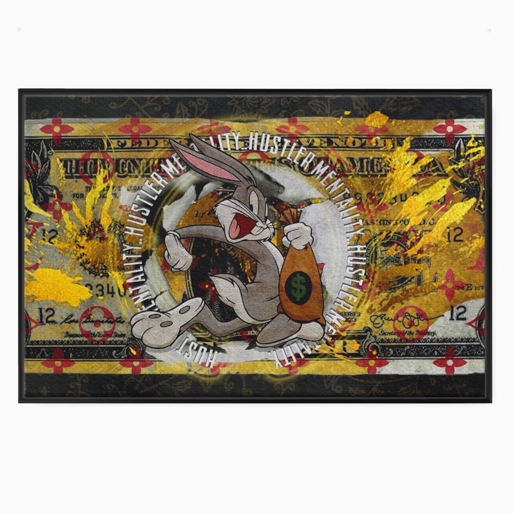 Tablou canvas cu tablou canvas cu dolar si bugs bunny, in rama de aluminiu negru