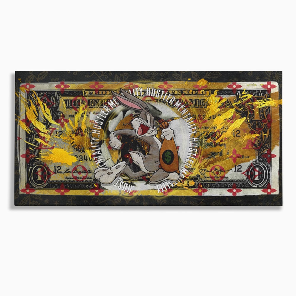 Tablou canvas cu tablou canvas cu dolar si bugs bunny, fara rama, pe sasiu de lemn