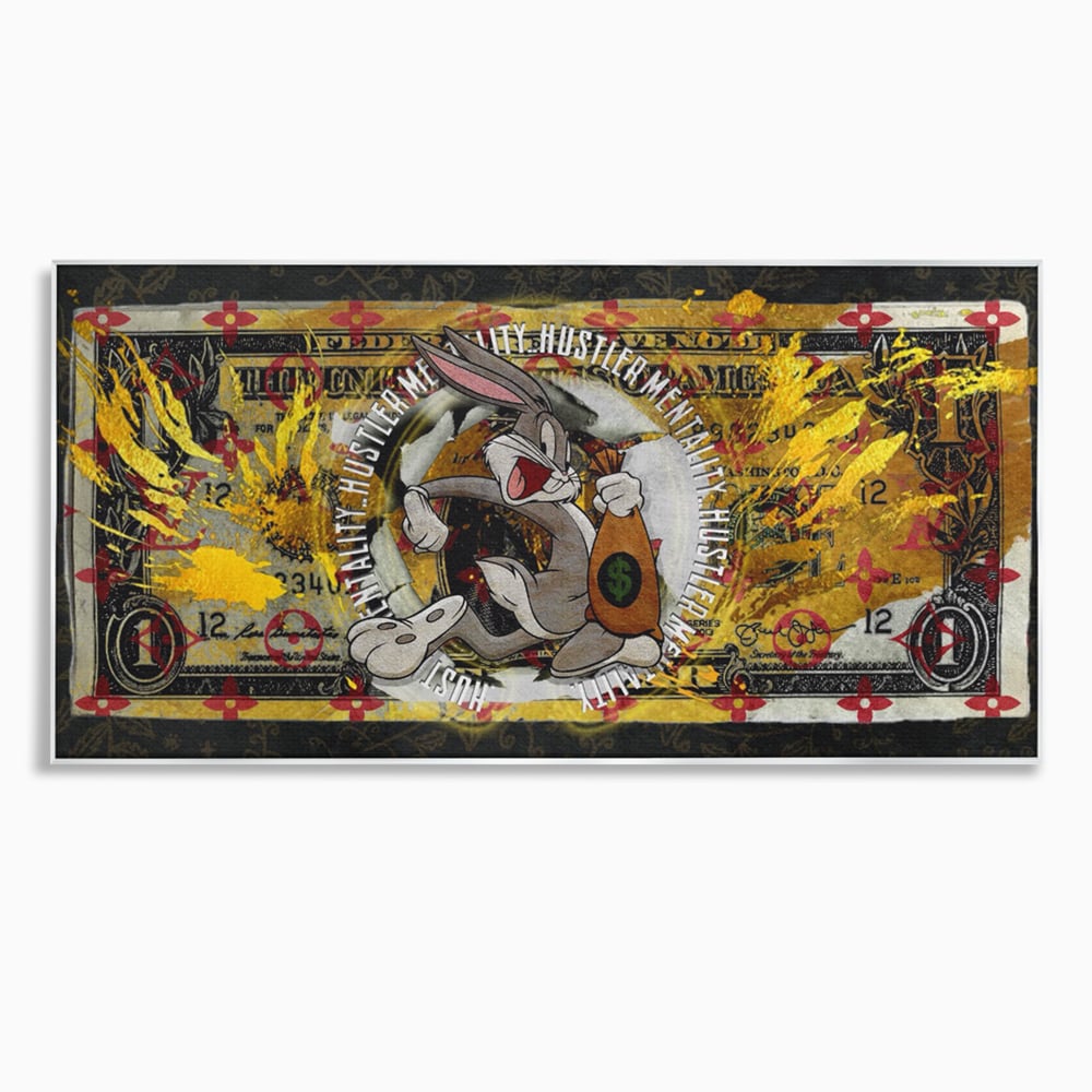 Tablou canvas cu tablou canvas cu dolar si bugs bunny, in rama de aluminiu argintiu