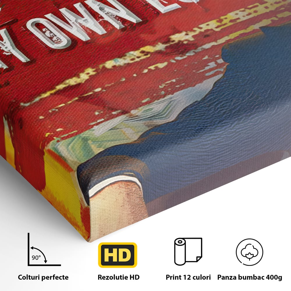 Detaliu al suprafetei: tablou canvas cu harvey specter si bancnote, fara rama, pe sasiu de lemn
