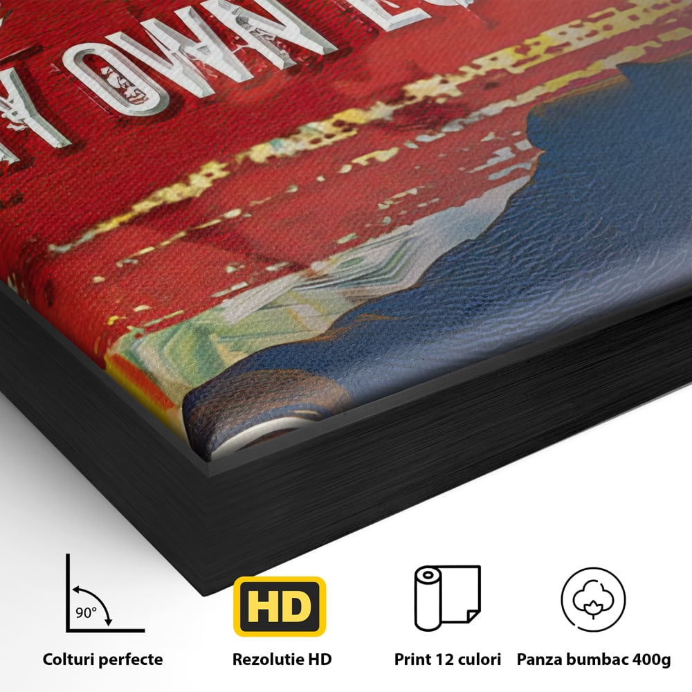 Detaliu al suprafetei: tablou canvas cu harvey specter si bancnote, in rama de aluminiu negru