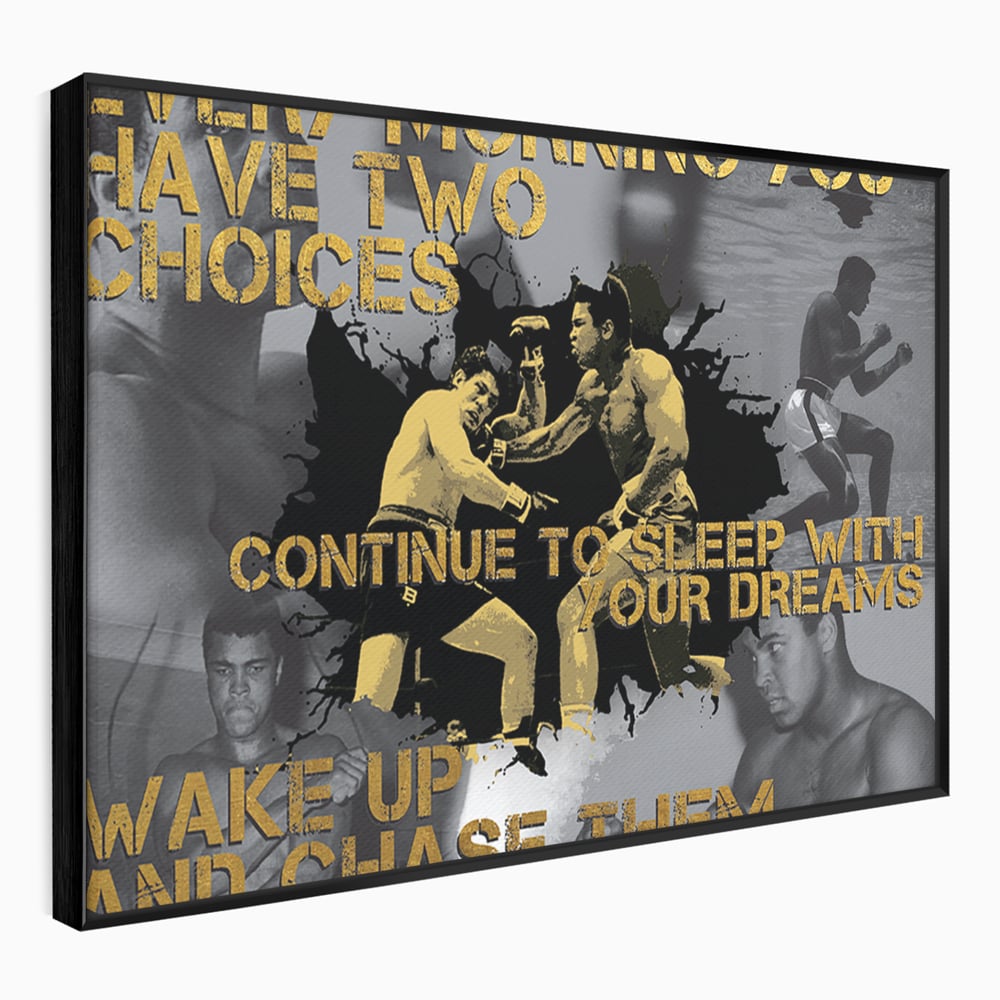 Tablou canvas cu tablou canvas motivational cu muhammad ali, in rama de aluminiu negru