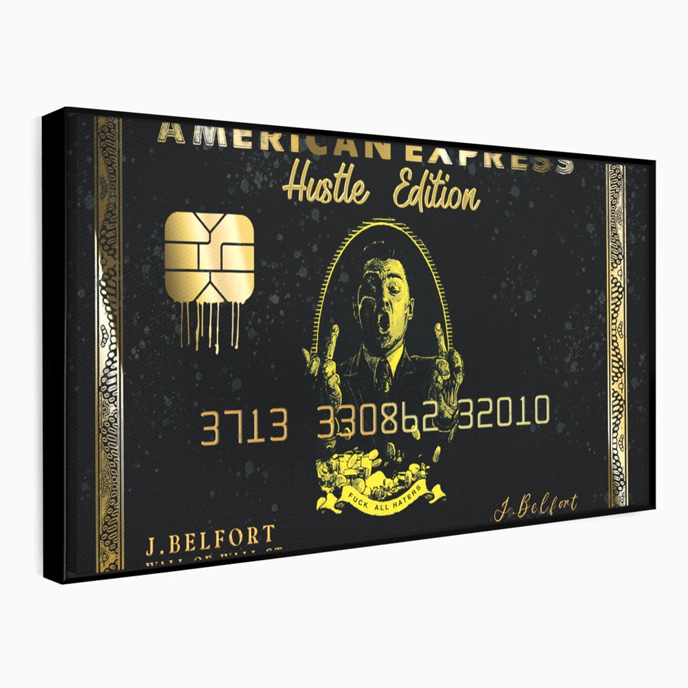 Tablou canvas cu tablou canvas cu card bancar auriu, in rama de aluminiu negru