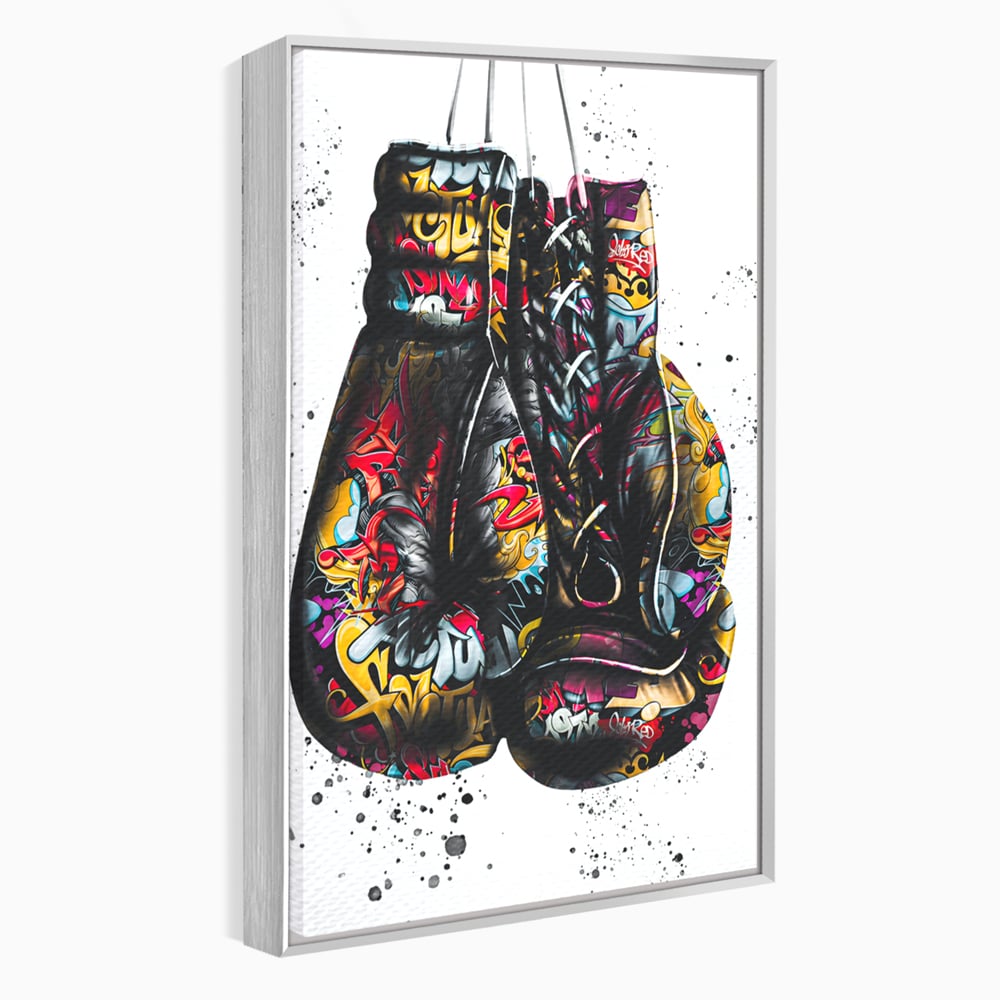 Tablou canvas cu tablou canvas cu manusi de box, in rama de aluminiu argintiu
