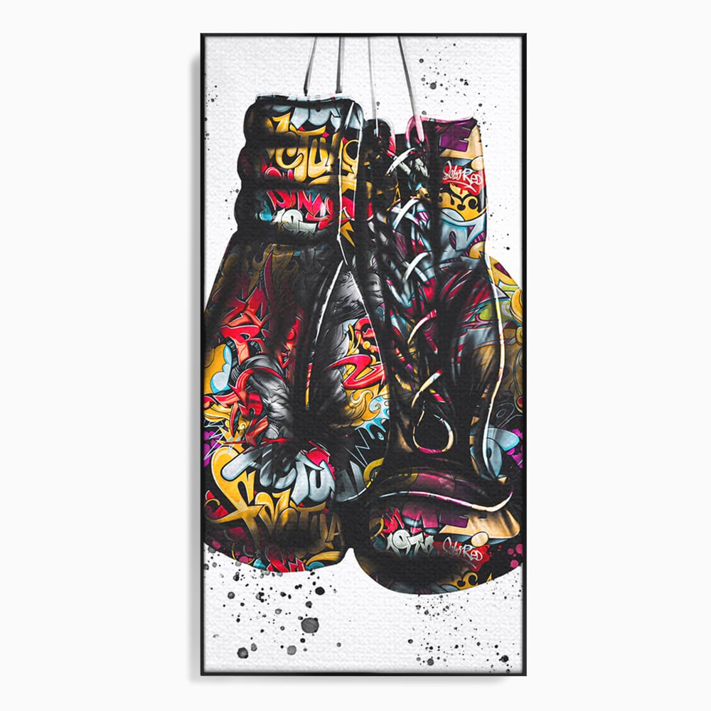 Tablou canvas cu tablou canvas cu manusi de box, in rama de aluminiu negru