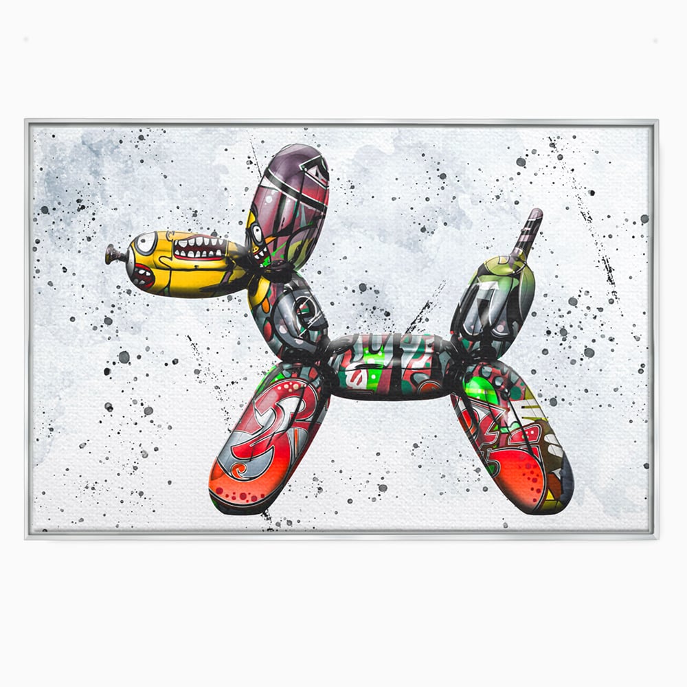 Tablou canvas cu tablou canvas caine din baloane stil grafitti, in rama de aluminiu argintiu
