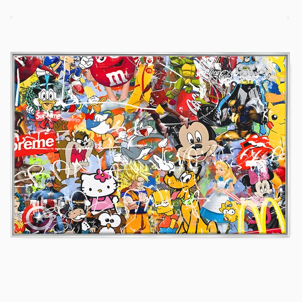 Tablou canvas cu tablou canvas cu personaje din desene animate, in rama de aluminiu argintiu