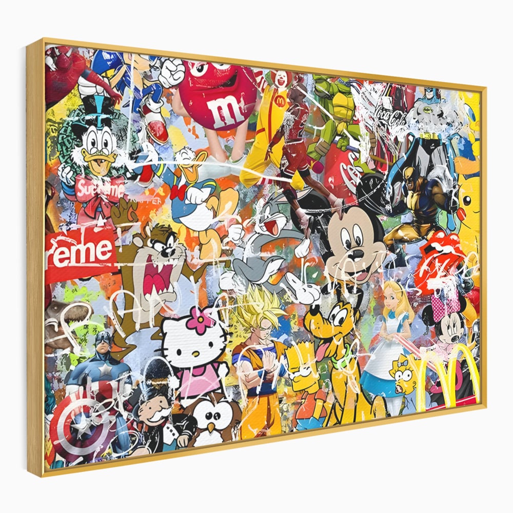 Tablou canvas cu tablou canvas cu personaje din desene animate, in rama de aluminiu auriu