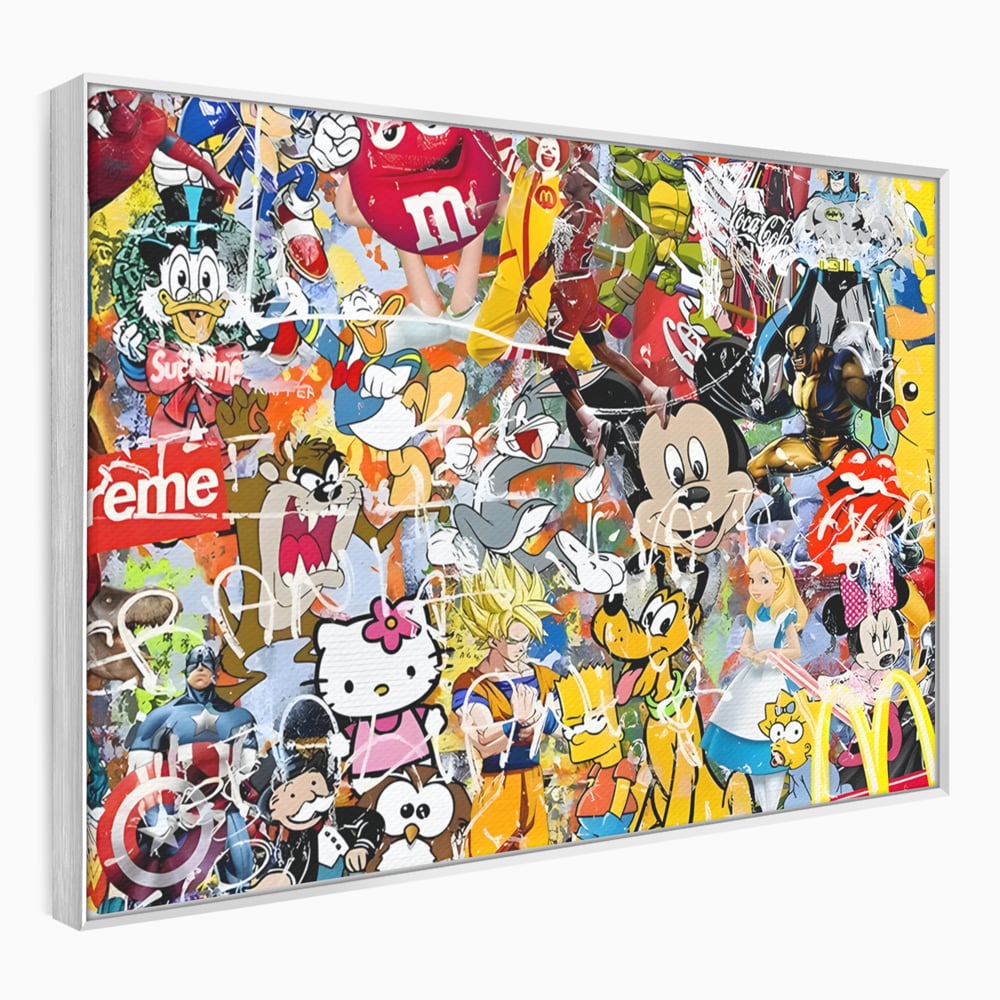 Tablou canvas cu tablou canvas cu personaje din desene animate, in rama de aluminiu argintiu