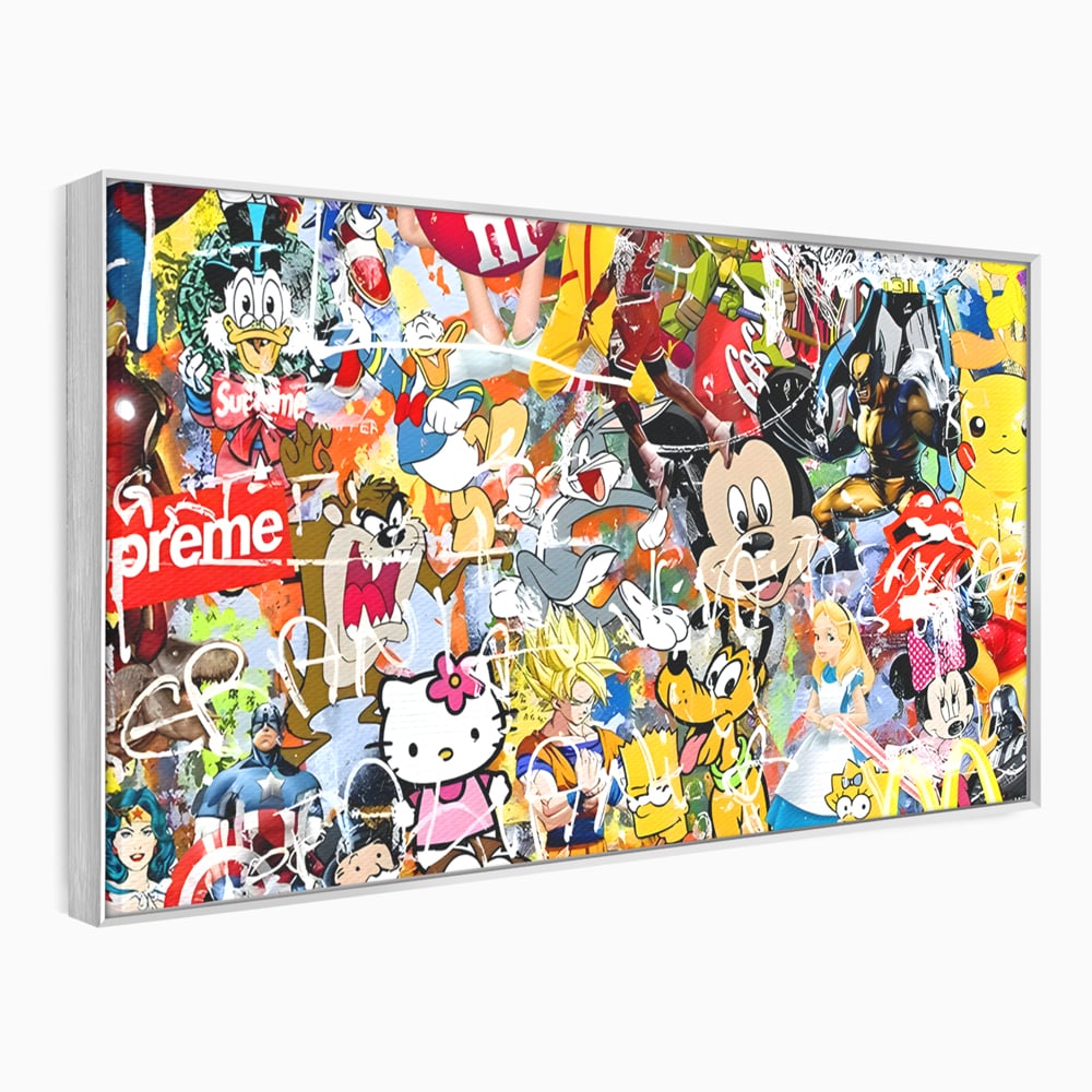 Tablou canvas cu tablou canvas cu personaje din desene animate, in rama de aluminiu argintiu
