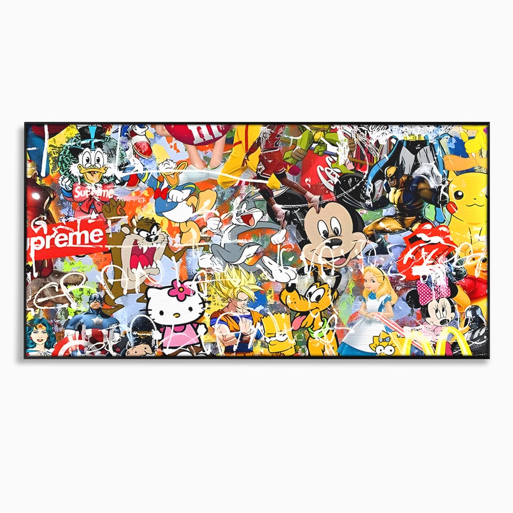 Tablou canvas cu tablou canvas cu personaje din desene animate, in rama de aluminiu negru