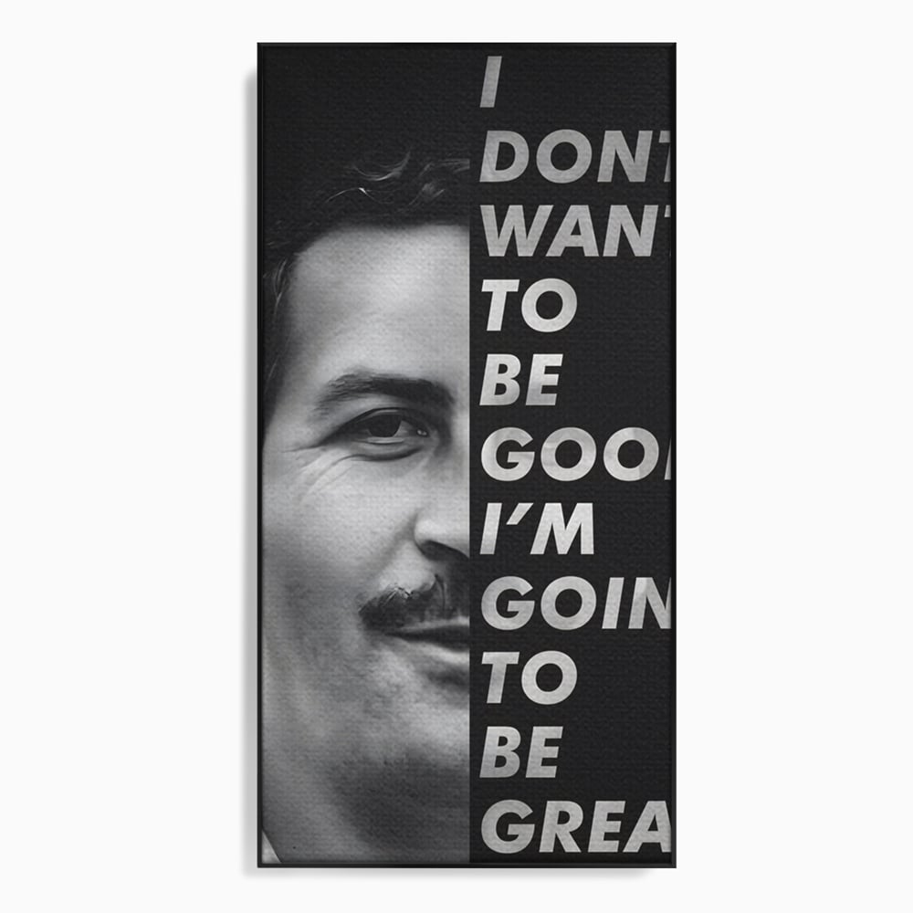 Tablou canvas cu tablou canvas cu portretul lui pablo escobar, in rama de aluminiu negru