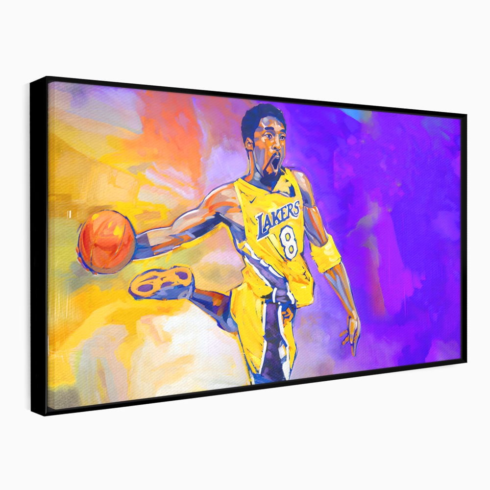 Tablou canvas cu pictura cu baschetbalistul kobe bryant, in rama de aluminiu negru