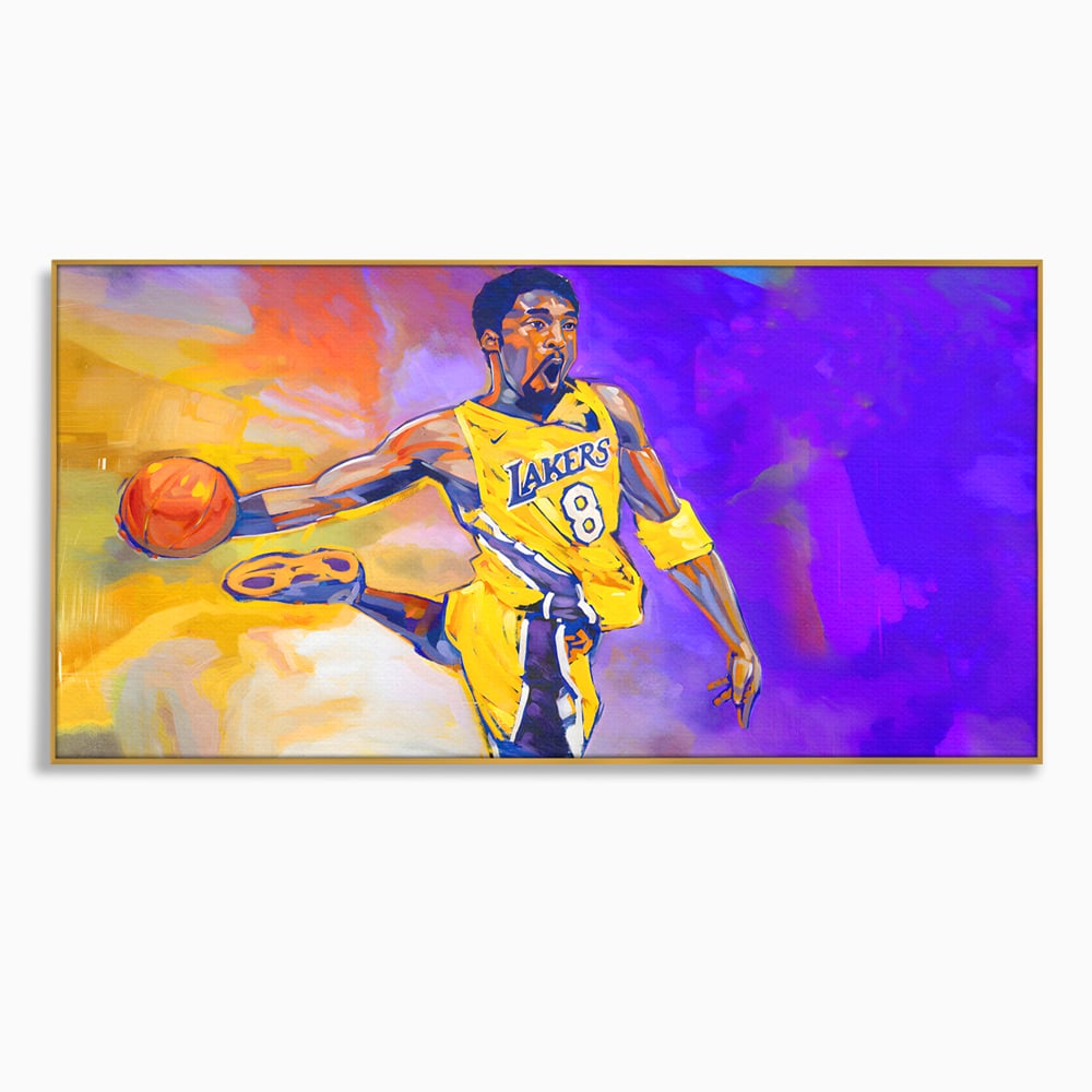 Tablou canvas cu pictura cu baschetbalistul kobe bryant, in rama de aluminiu auriu