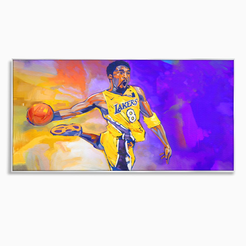 Tablou canvas cu pictura cu baschetbalistul kobe bryant, in rama de aluminiu argintiu