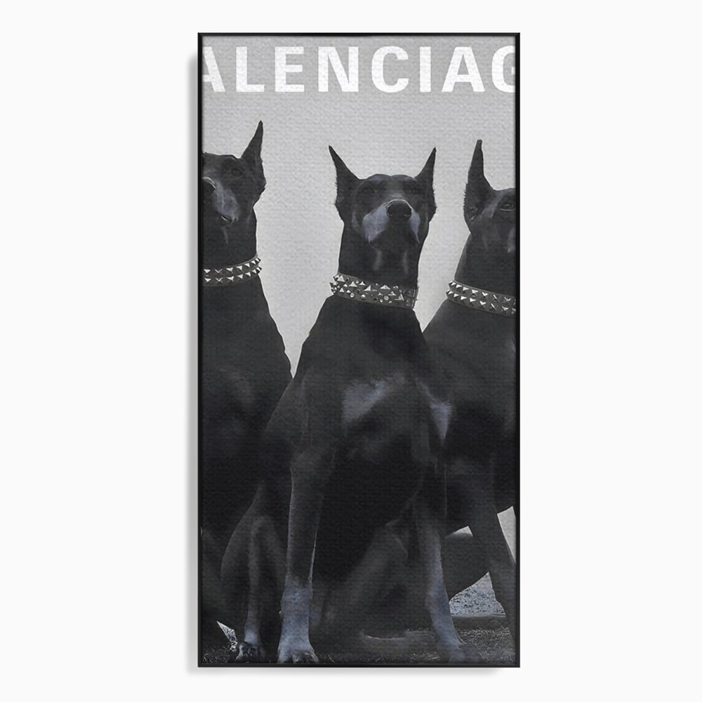 Tablou canvas cu tablou canvas cu trei dobermani, in rama de aluminiu negru