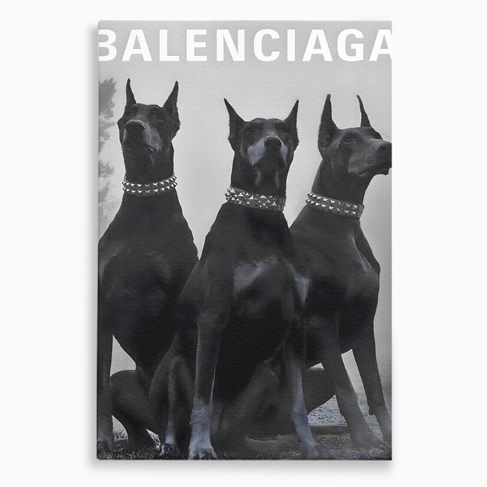 Tablou canvas cu tablou canvas cu trei dobermani, fara rama, pe sasiu de lemn