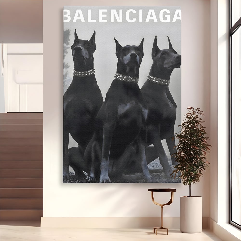 Tablou canvas cu tablou canvas cu trei dobermani, fara rama, pe sasiu de lemn