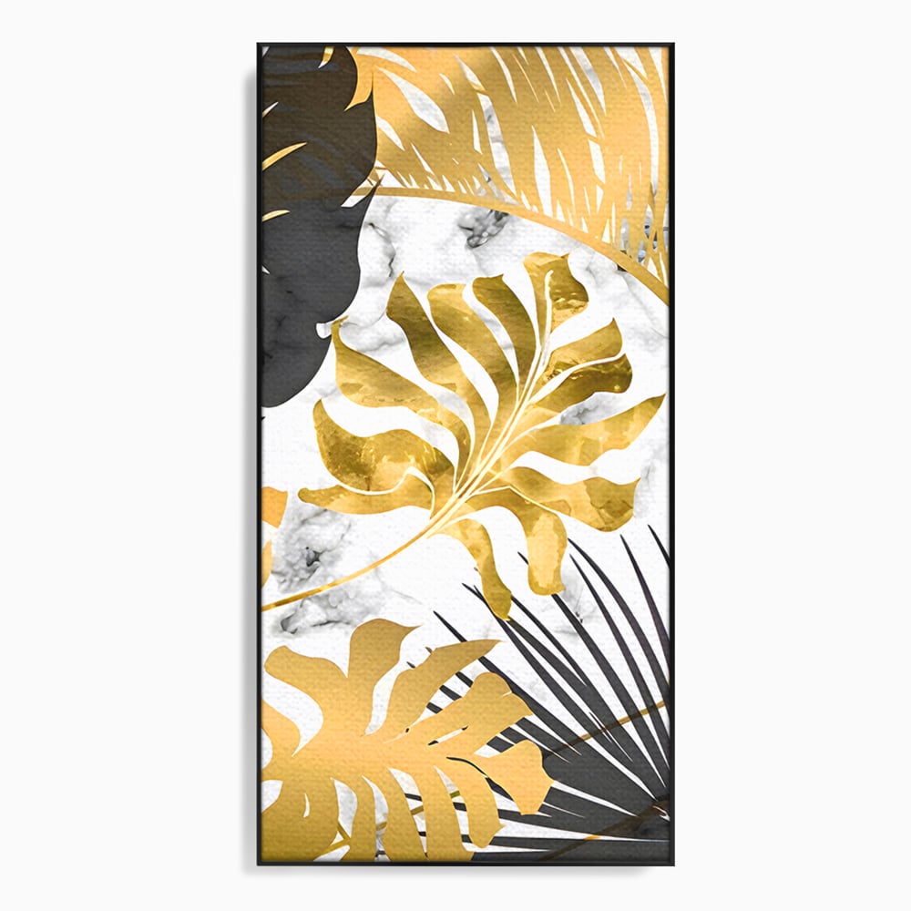 Tablou canvas cu tablou canvas cu frunze tropicale, in rama de aluminiu negru