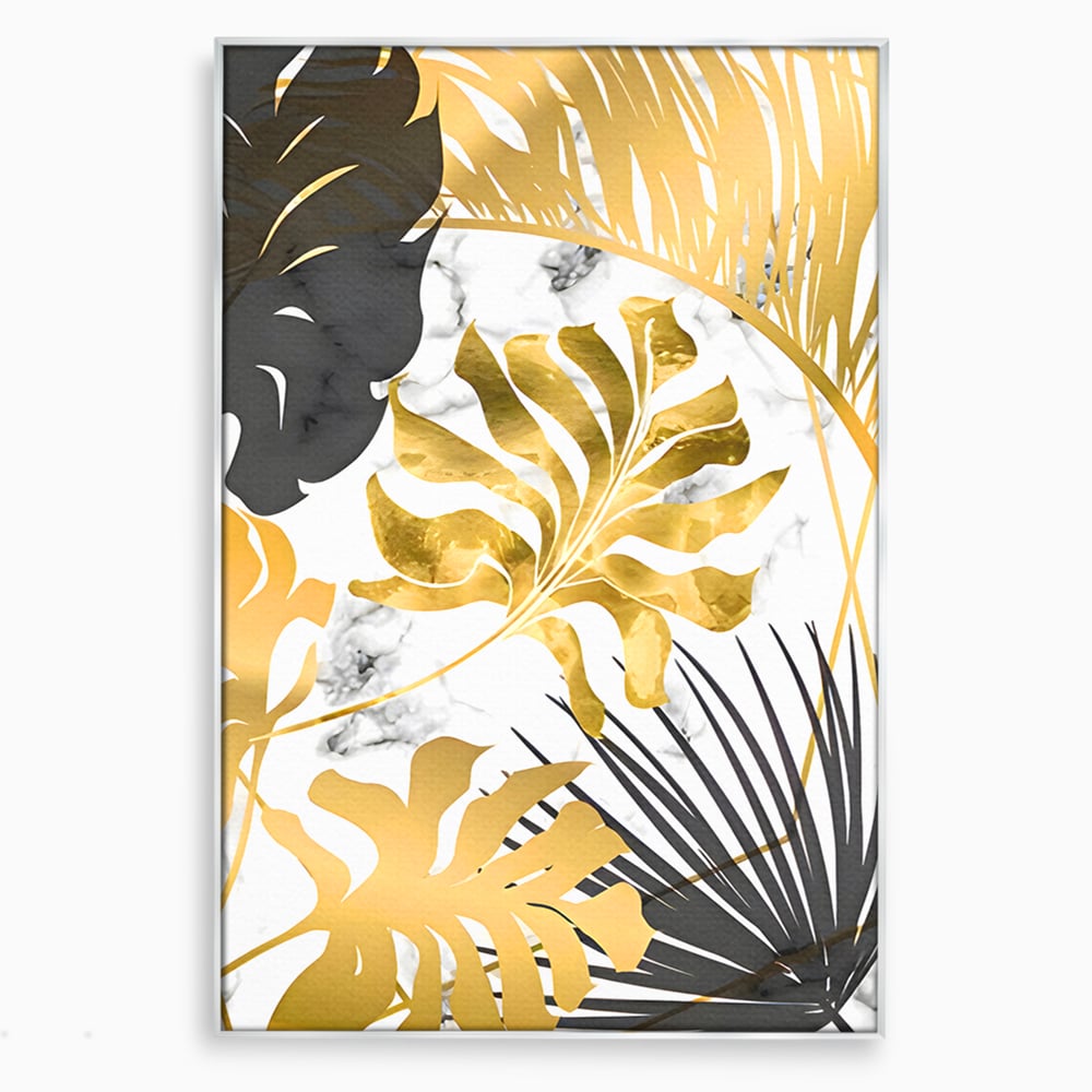 Tablou canvas cu tablou canvas cu frunze tropicale, in rama de aluminiu argintiu