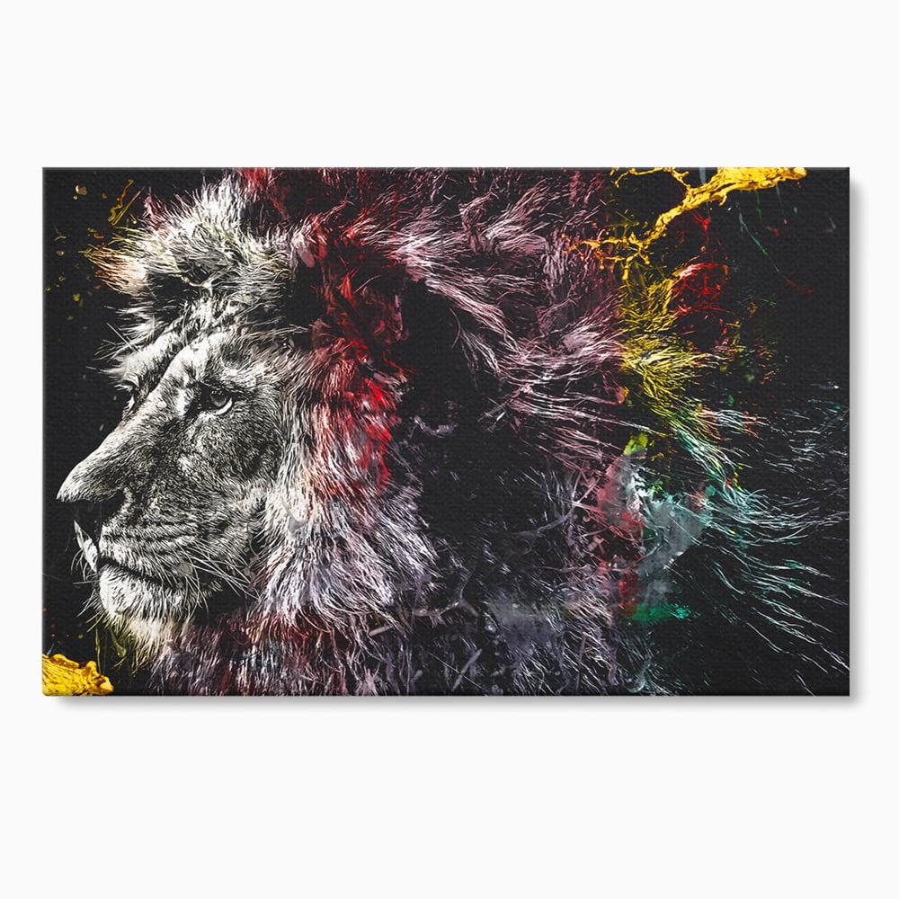 Tablou canvas cu ilustratie digitala cu profil de leu, fara rama, pe sasiu de lemn