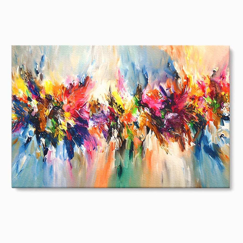 Tablou canvas cu pictura abstracta cu explozie de culoare, fara rama, pe sasiu de lemn