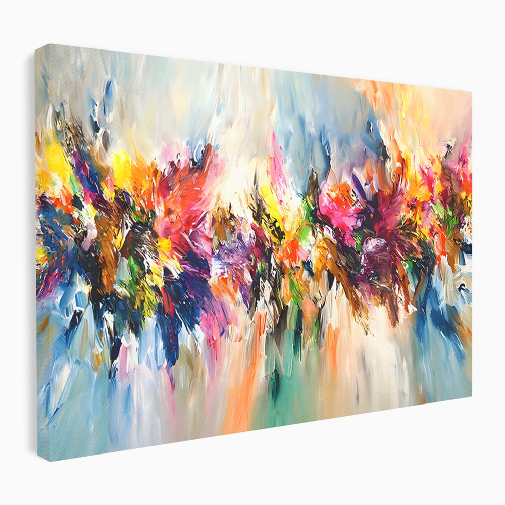 Tablou canvas cu pictura abstracta cu explozie de culoare, fara rama, pe sasiu de lemn