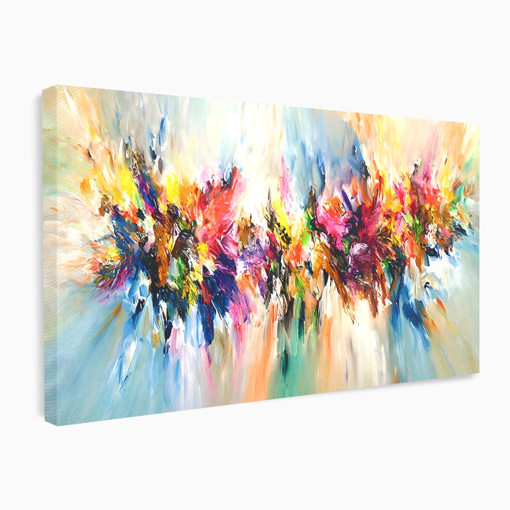 Tablou canvas cu pictura abstracta cu explozie de culoare, fara rama, pe sasiu de lemn