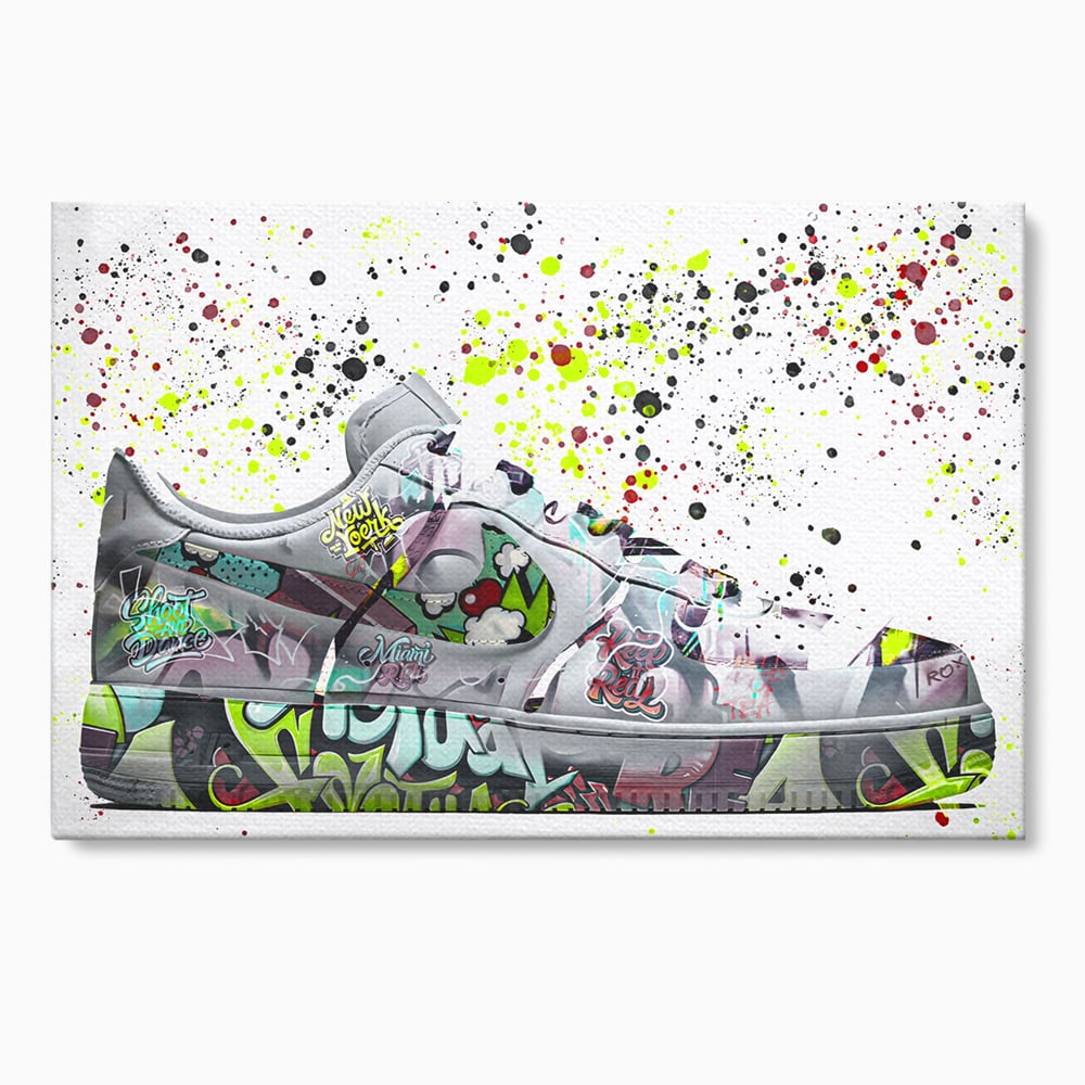 Tablou canvas cu tablou canvas cu adidasi graffiti, fara rama, pe sasiu de lemn