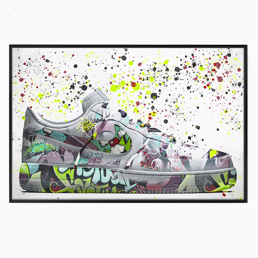 Tablou canvas cu tablou canvas cu adidasi graffiti, in rama de aluminiu negru