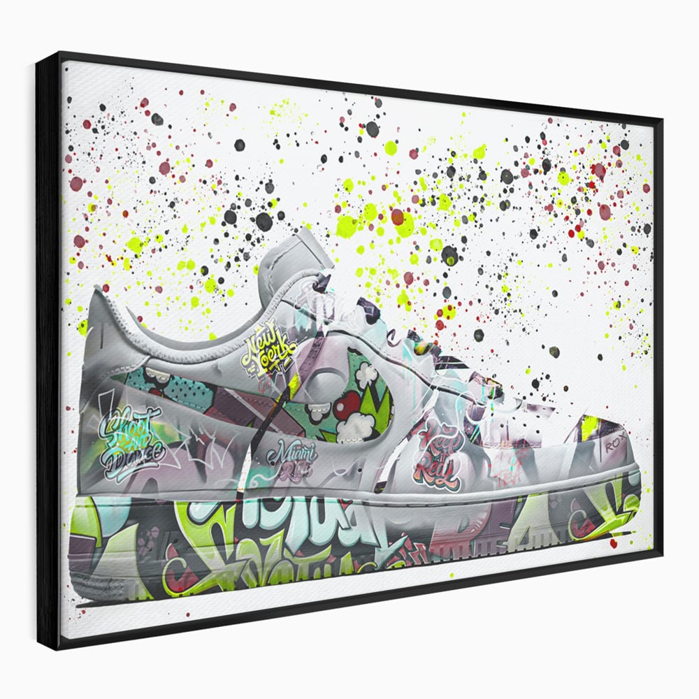 Tablou canvas cu tablou canvas cu adidasi graffiti, in rama de aluminiu negru