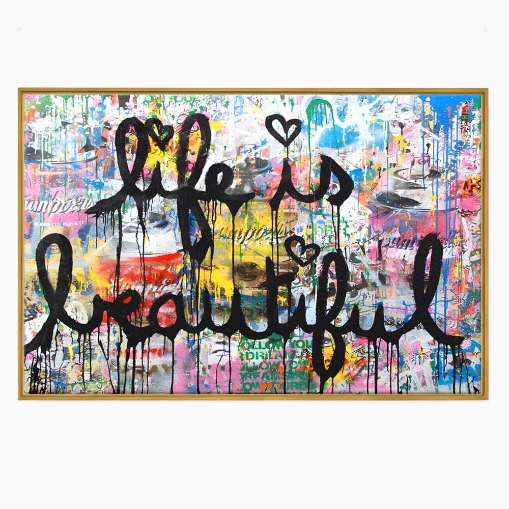 Tablou canvas cu tablou canvas cu graffiti motivational, in rama de aluminiu auriu