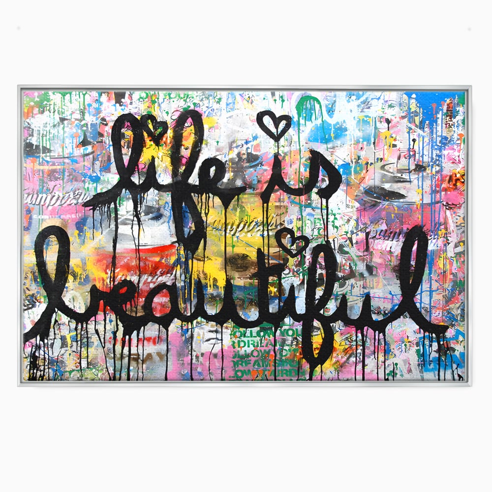 Tablou canvas cu tablou canvas cu graffiti motivational, in rama de aluminiu argintiu