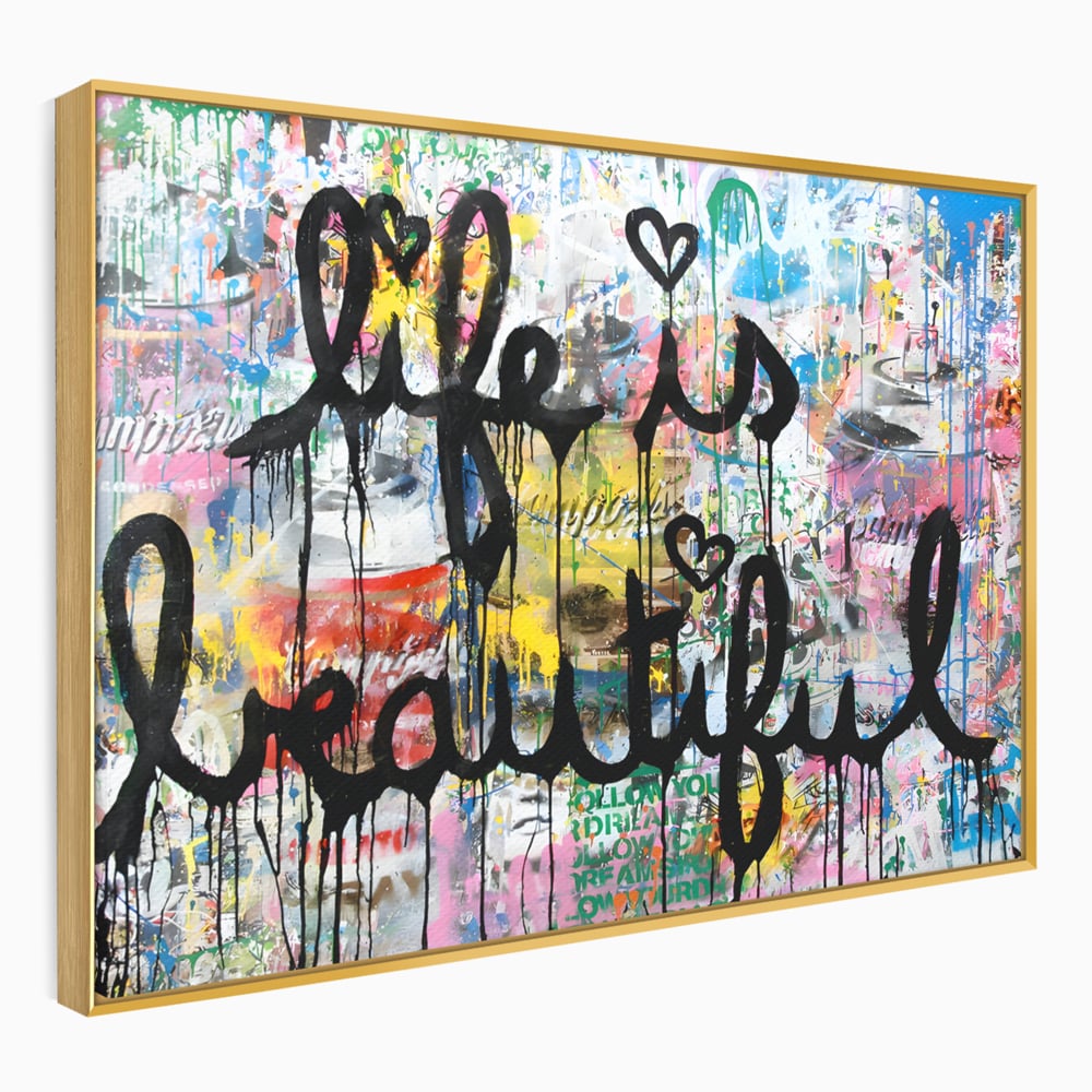 Tablou canvas cu tablou canvas cu graffiti motivational, in rama de aluminiu auriu